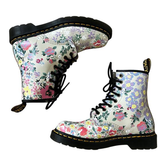Dr. Martens 1460 Floral Mash Up Leather Lace Up Combat Boots Size 7 - Picture 1 of 12